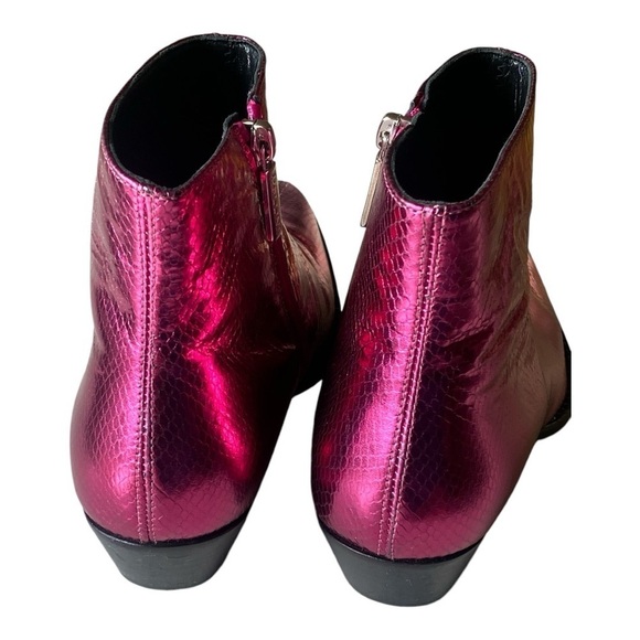 POLLINI Leather Metallic Cowboy Boot Pointed Toe Fuchsia Size 39 IT = 7.5 US - Picture 11 of 16